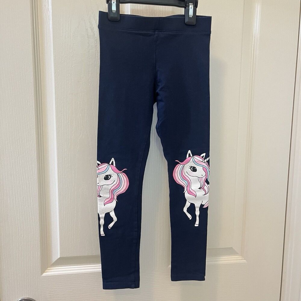 H&M Navy Blue Glitter Unicorn Leggings Girls Size 6-7 years